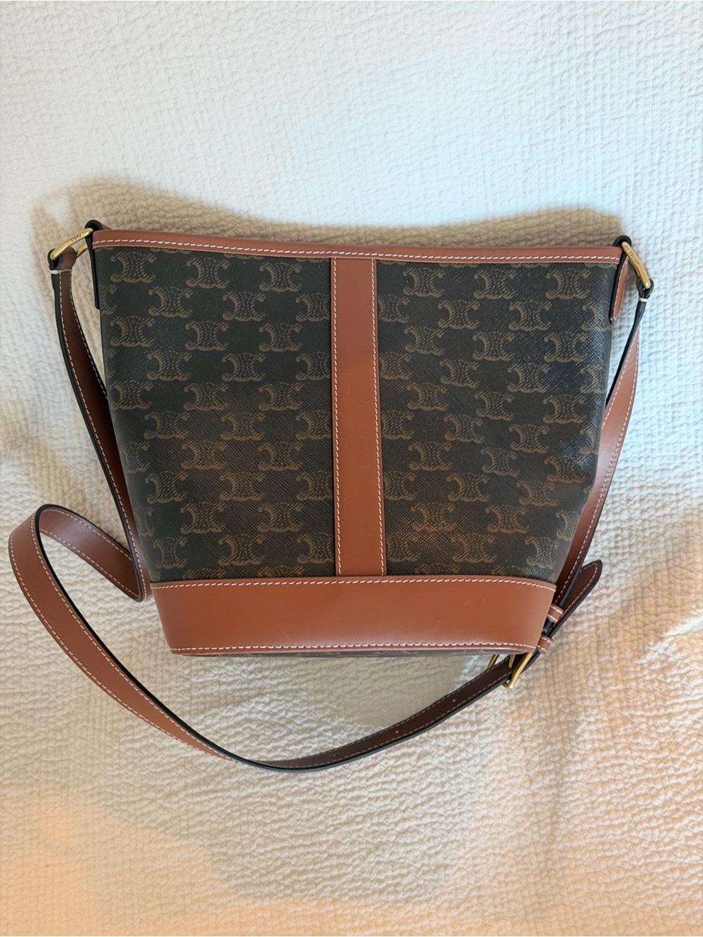 CELINE BUCKET BAG IN TRIOMPHE CANVAS AND CALFSKIN